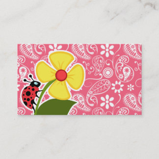 Cartão De Visita Ladybug bonito em Paisley Rosa-Rosa-Rosa-Rosa; Flo