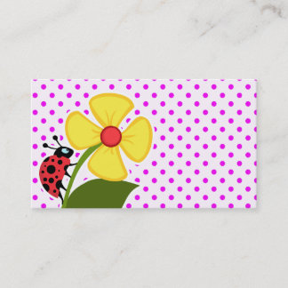Cartão De Visita Ladybug e Flor nas Bolinhas da Fuchsia