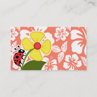 Cartão De Visita Ladybug no Coral Color Tropical Hibiscus