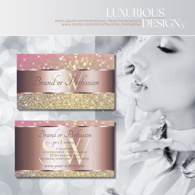 Cartão De Visita Lágrimas Douradas roxas cor-de-rosa Estrelas Monog (Criador carregado)