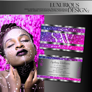 Cartão De Visita Lágrimas roxas cor-de-rosa Stars Monograma Silver