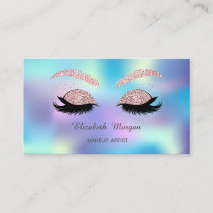 Cartão De Visita Lâmpada brilhante Elegante Lashes Azul Holográfico