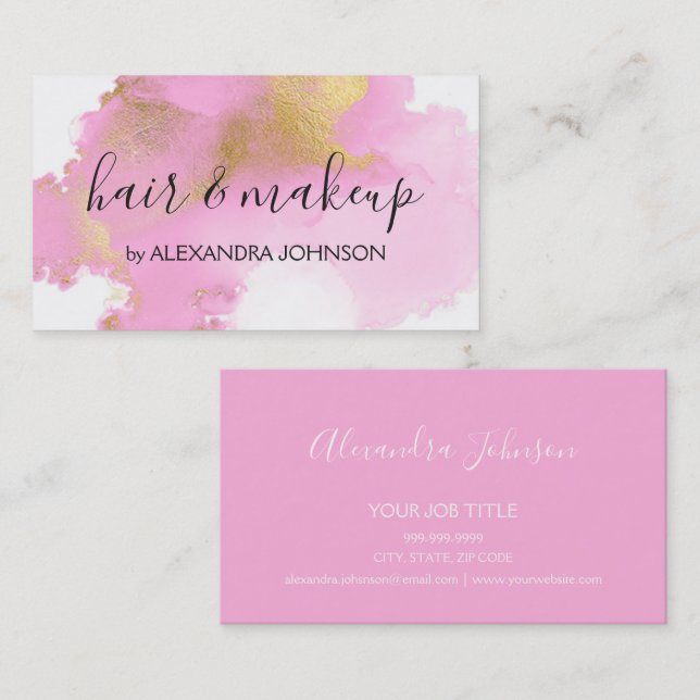 Cartão De Visita Lâmpada Rosa e Folha Dourada Lave Girassol (Frente/Verso)