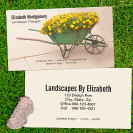 Cartão De Visita Landscaper Vintage Wheelbarrow Marigold Flowers