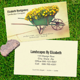 Cartão De Visita Landscaper Vintage Wheelbarrow Marigold Flowers
