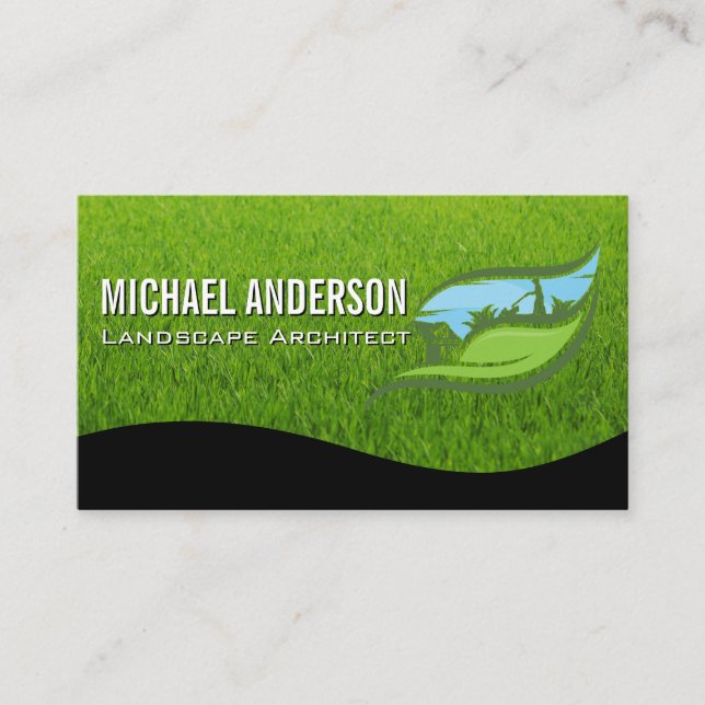 Cartão De Visita Landscaping Gardening Logo | Leaf Grass (Frente)