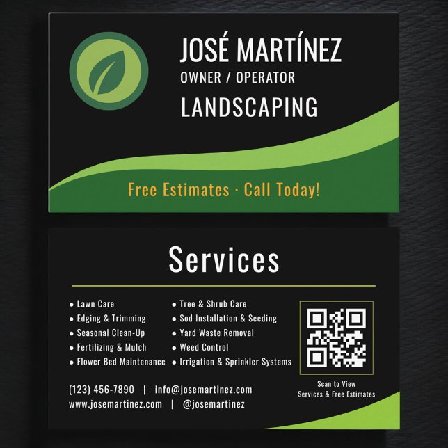 Cartão De Visita Landscaping Lawn Service QR Code (Criador carregado)