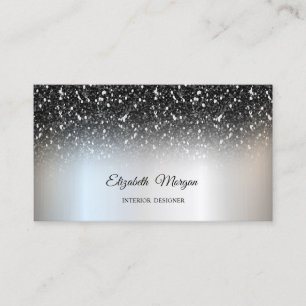 Cartão De Visita Lantejoulas Pretas Glitter Prateadas Elegantes Pro
