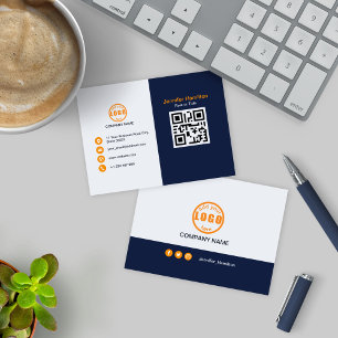 Cartão De Visita Laranja azul profissional adicione seu código QR
