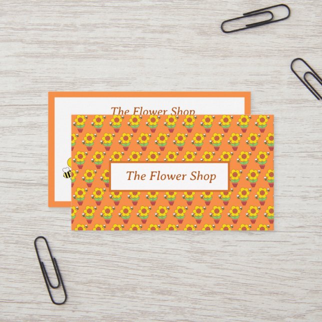 Cartão De Visita Laranja Brilhante E Girassol Amarelo (Frente/Verso In Situ)