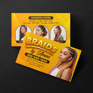 Cartão De Visita Laranja Castanho Africano Braids Braids Salão