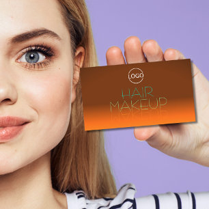 Cartão De Visita Laranja Clássico e Letras Espelho Teal com Logotip