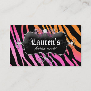 Cartão De Visita Laranja cor-de-rosa moderna da jóia da zebra da
