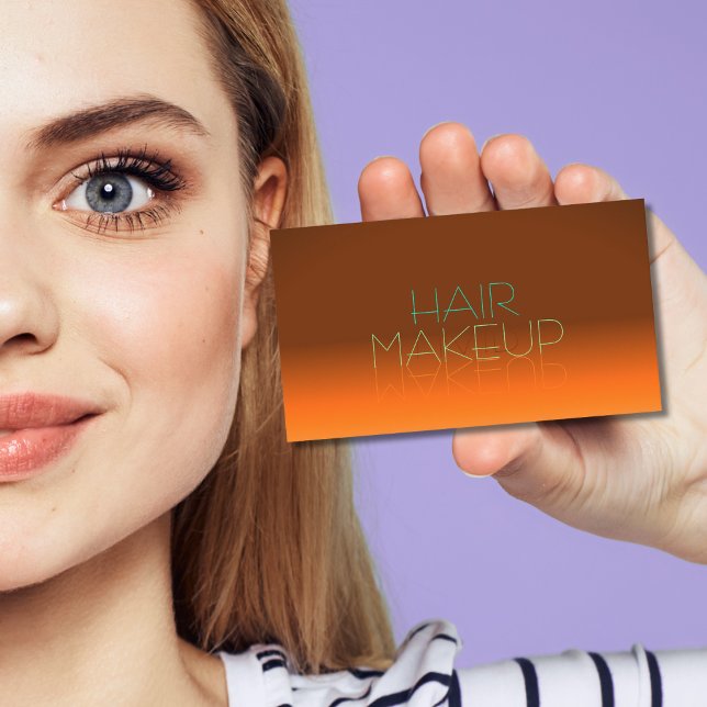 Cartão De Visita Laranja Decente e Letras de Espelho Teal com Foto (Criador carregado)