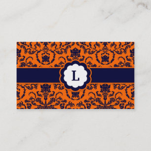 Cartão De Visita Laranja do monograma do damasco de 311 Lauren