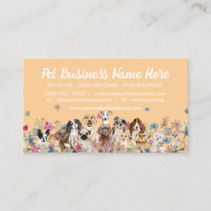 Cartão De Visita Laranja Elegante Flores Cachorros