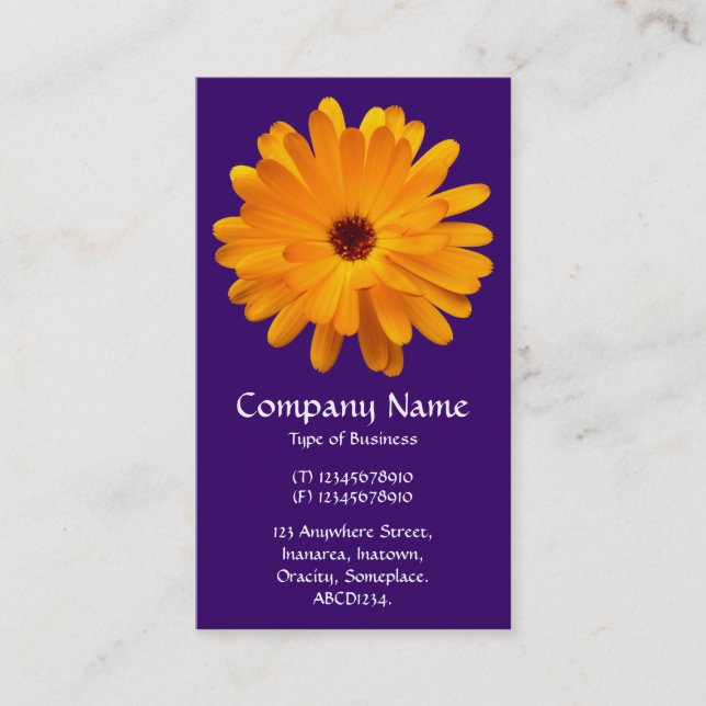 Cartão De Visita Laranja Marigold - Roxo Profundo (Frente)