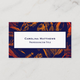 Cartão De Visita Laranja Marinho Moderno Folha Floral