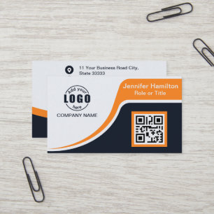 Cartão De Visita Laranja preto profissional adicione seu logotipo C