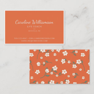 Cartão De Visita Laranja Queimado Boho Floral Roteiro Coach de Vida