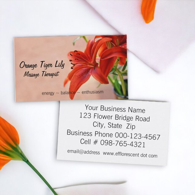 Cartão De Visita Laranja Tiger Lily Fechar Fotografia (A floral double sided business card ready to personalize for your business marketing needs. )