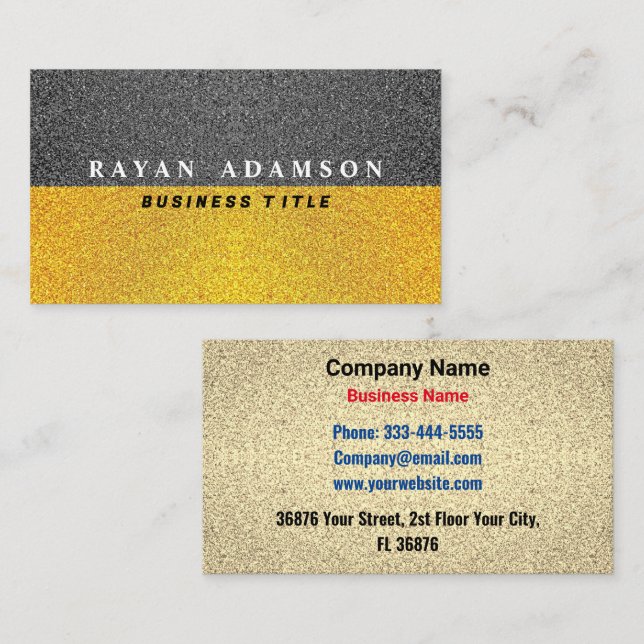 Cartão De Visita Largura Dourada única a preto - luxo profissional (Frente/Verso)