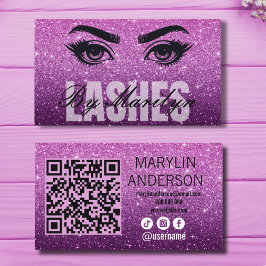 Cartão De Visita Lash de Ombre de Glitter Roxo com Código QR