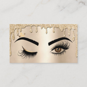 Cartão De Visita Lash de Salão de Bela Olhos de Makeup Dourado