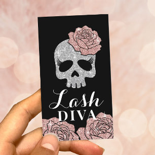 Cartão De Visita Lash Diva Glitter Beauty Skull Eyelash Extensões