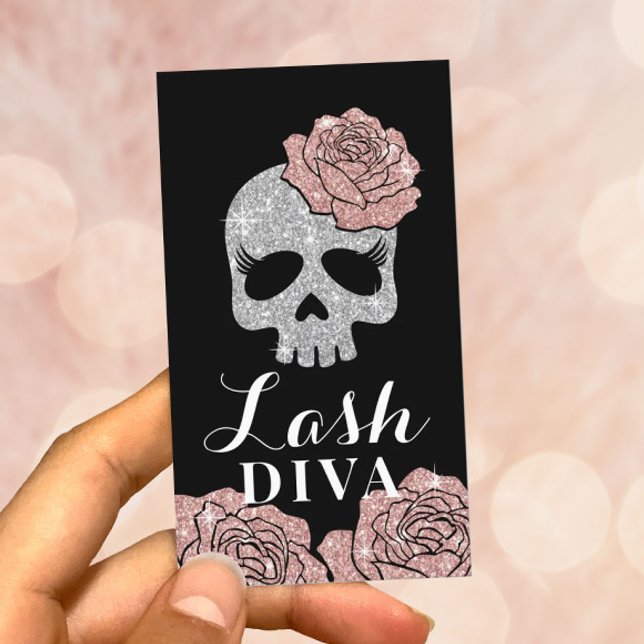 Cartão De Visita Lash Diva Glitter Beauty Skull Eyelash Extensões (Criador carregado)
