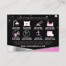 Cartão De Visita Lash Extensões Após Cuidados Glam Diamantes Rosa
