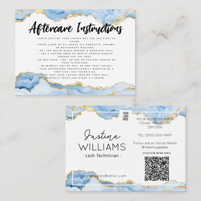 Cartão De Visita Lash Eyelash Extensões de Eyelash de ouro azul apó (Frente/Verso)