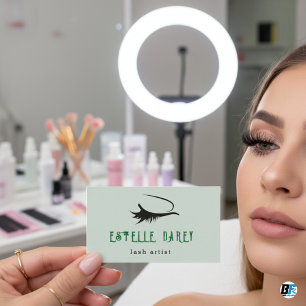 Cartão De Visita Lash Minimalista de Estética Verde Pale