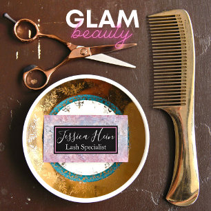 Cartão De Visita Lash Specialist Monograma Glitter Script Salon