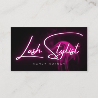 Cartão De Visita Lash Stylist Typography Pink Neon 