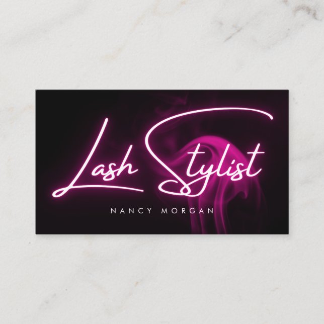 Cartão De Visita Lash Stylist Typography Pink Neon  (Frente)