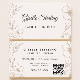 Cartão De Visita Lash Tech Floral Código QR Profissional