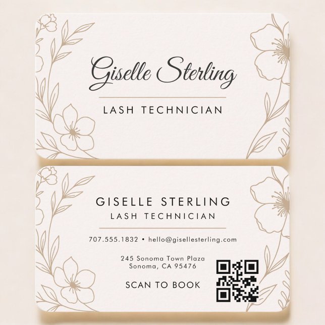 Cartão De Visita Lash Tech Floral Código QR Profissional (Criador carregado)