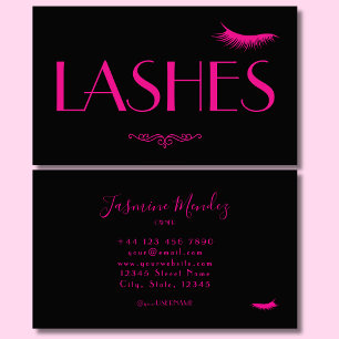 Cartão De Visita Lash Tech Preto Rosa Elegante Salão Profissional