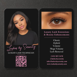 Cartão De Visita Lash Technician QR Code Luxury Black Pink Beauty