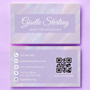 Cartão De Visita Lash Technician QR Code Pastel Opal Holographic