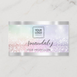 Cartão De Visita Lash Unhas QRCode Logotipo Elegante Glitter