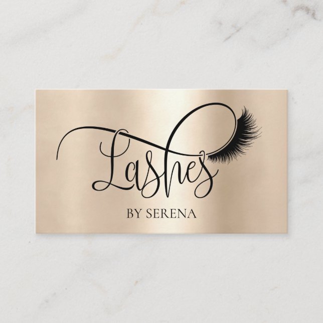 Cartão De Visita Lashes Beauty Makeup Girl Lash Gold (Frente)