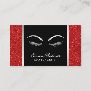 Cartão De Visita Lashes & Brow Makeup Artista Moderno Vermelho & Pr