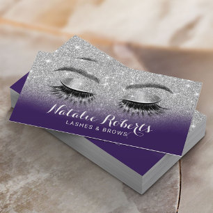 Cartão De Visita Lashes & Browns Salon Modern Purple Silver Glitter