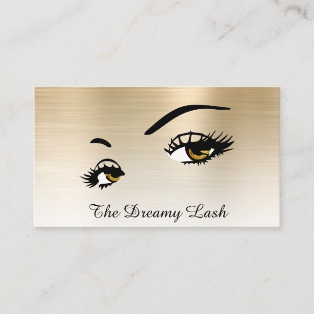 Cartão De Visita *~* Lashes Brows Extensões QR Glitter Dourado (Frente)