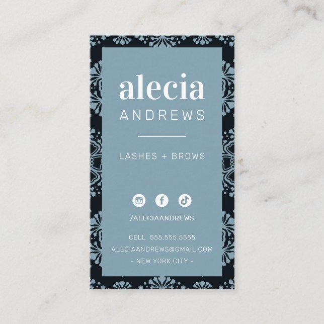 Cartão De Visita LASHES & BROWS fofinho azul-turquesa preto (Frente)