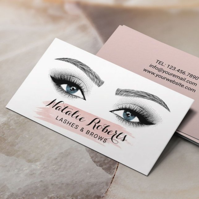 Cartão De Visita Lashes Brows Makeup Artist Blue Eyes Blush Salon (Criador carregado)