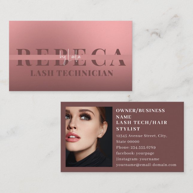 Cartão De Visita Lashes Brows Makeup Artist Pink 1 Foto (Frente/Verso)