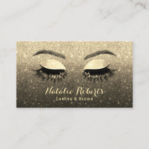 Cartão De Visita Lashes Brows Makeup Artista Black & Dourado Glitte